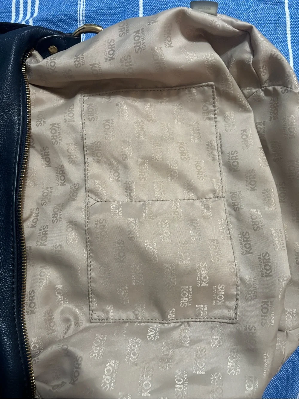 Michael Kors Dark Navy Pebbled Leather Hobo with Gold MK Emblem